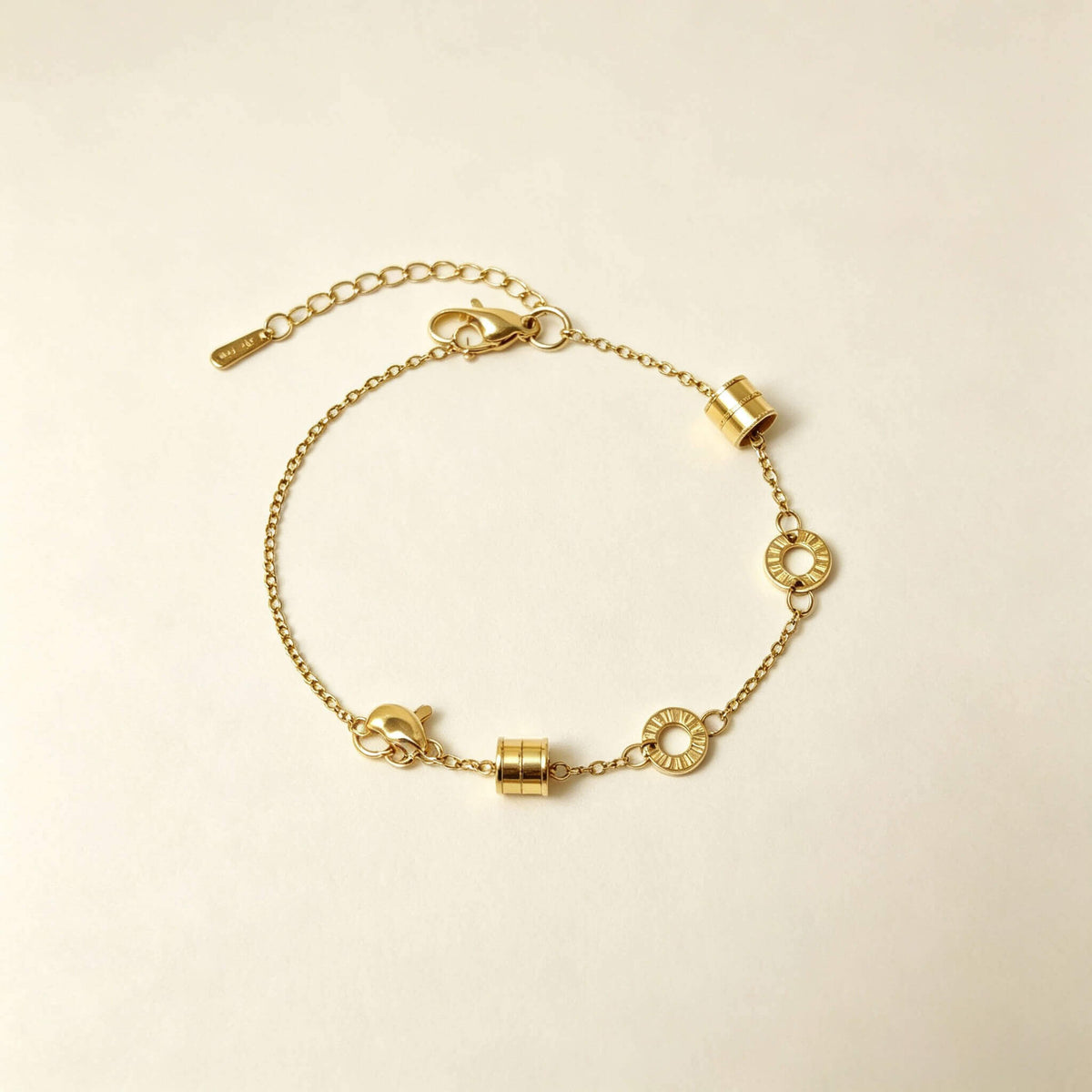 Dainty Roman Numeral Barrel Charm Bracelet | Gold Plated Stainless Steel Minimal Bracelet