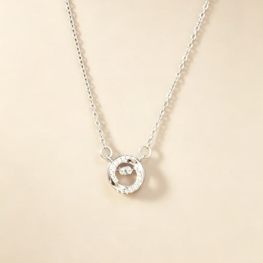 Titanium Steel Sparkling Circle Pendant Necklace, Dainty Moving Crystal  Necklace for Women