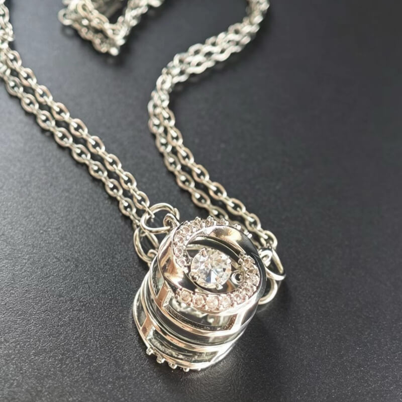 Titanium Steel Sparkling Circle Pendant Necklace, Dainty Moving Crystal  Necklace for Women