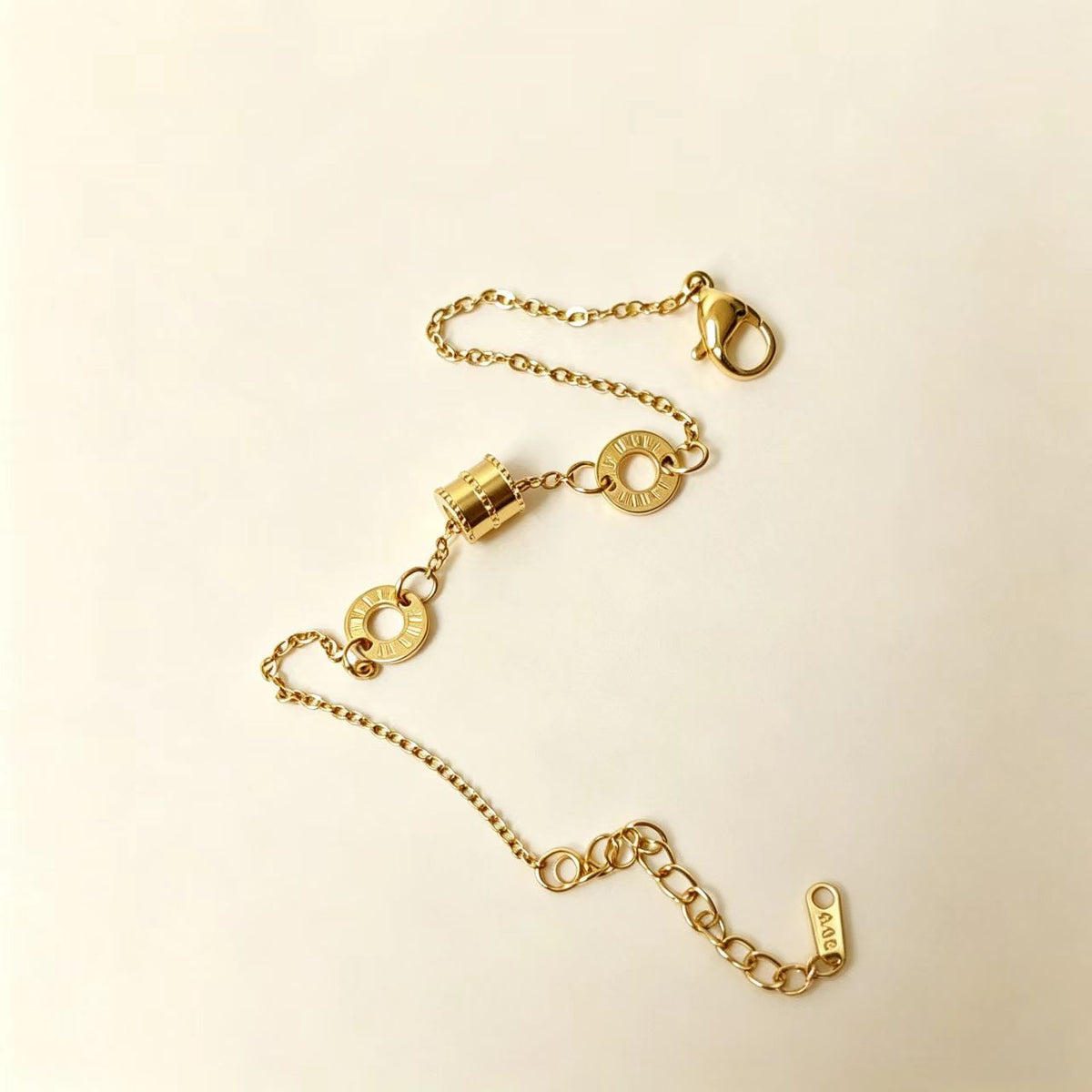 Dainty Roman Numeral Barrel Charm Bracelet | Gold Plated Stainless Steel Minimal Bracelet