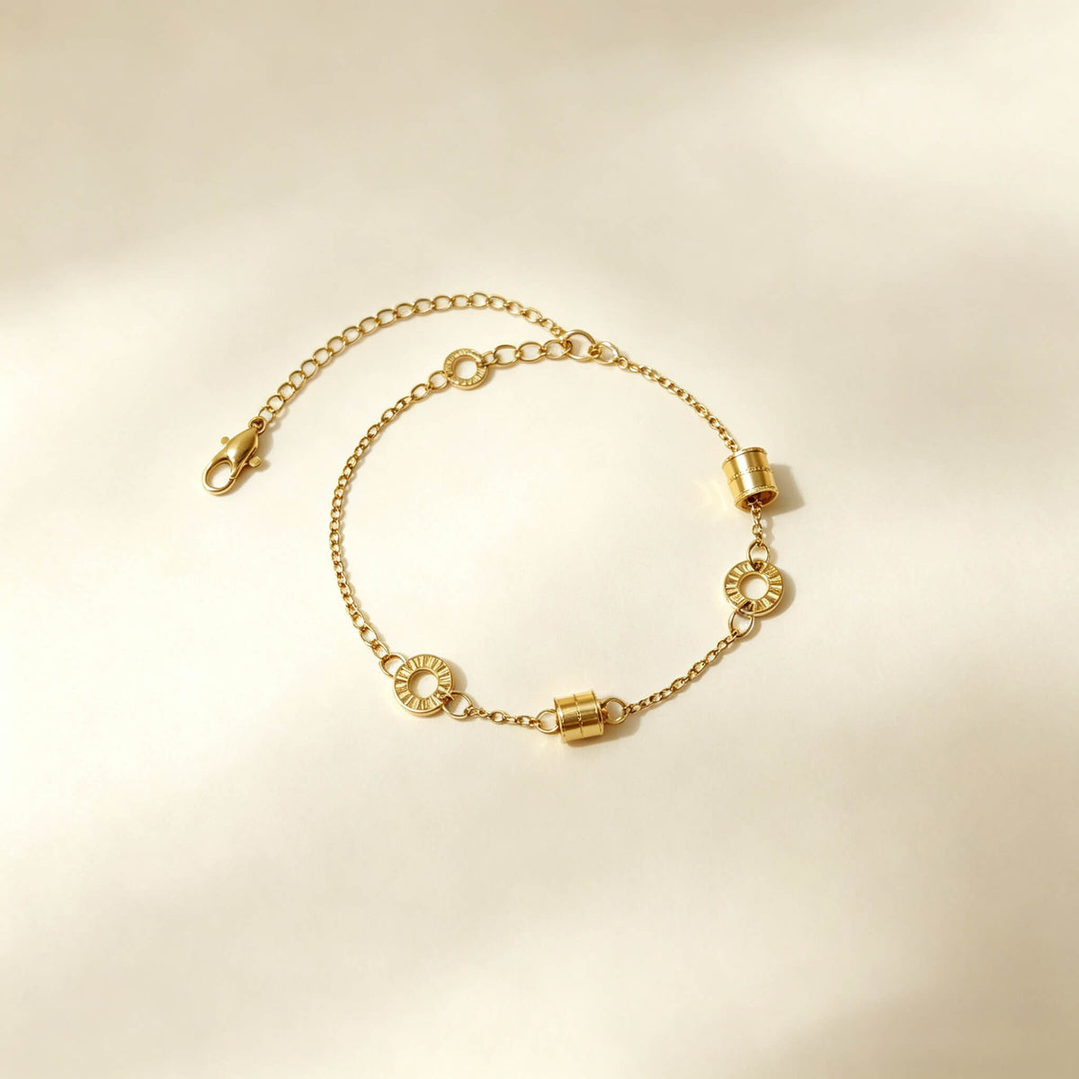 Dainty Roman Numeral Barrel Charm Bracelet | Gold Plated Stainless Steel Minimal Bracelet