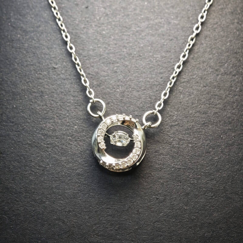 Titanium Steel Sparkling Circle Pendant Necklace, Dainty Moving Crystal  Necklace for Women