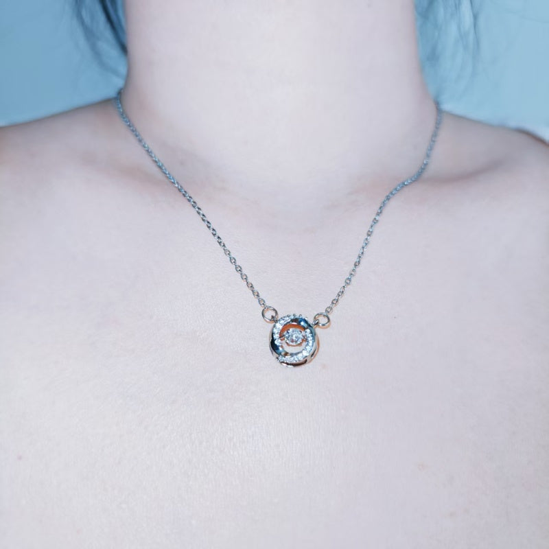Titanium Steel Sparkling Circle Pendant Necklace, Dainty Moving Crystal  Necklace for Women