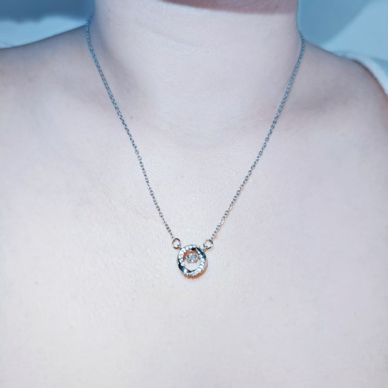 Titanium Steel Sparkling Circle Pendant Necklace, Dainty Moving Crystal  Necklace for Women